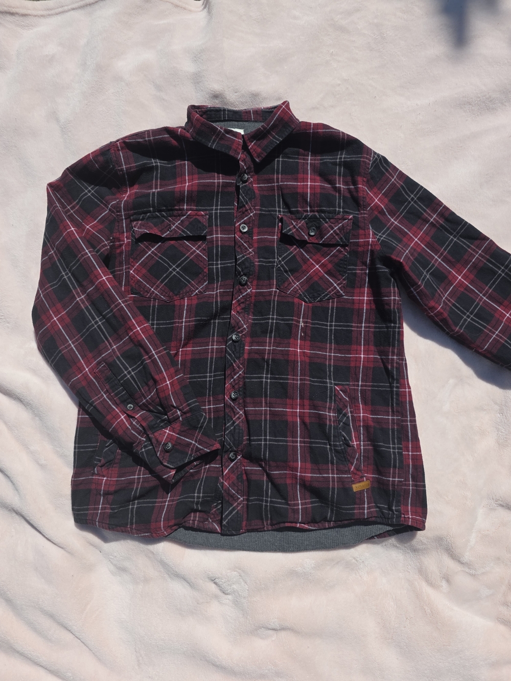 Voyager Thermal Waffle Lined Flannel Shacket Jacket Burgundy Black Size
